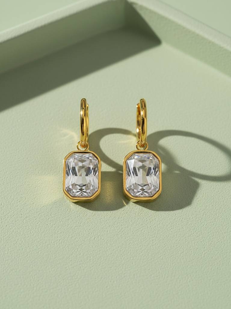 18K Gold Plated Prism Hoop Earrings Stainless Steel Waterproof & Anti-Tarnish : E88SJSS0G