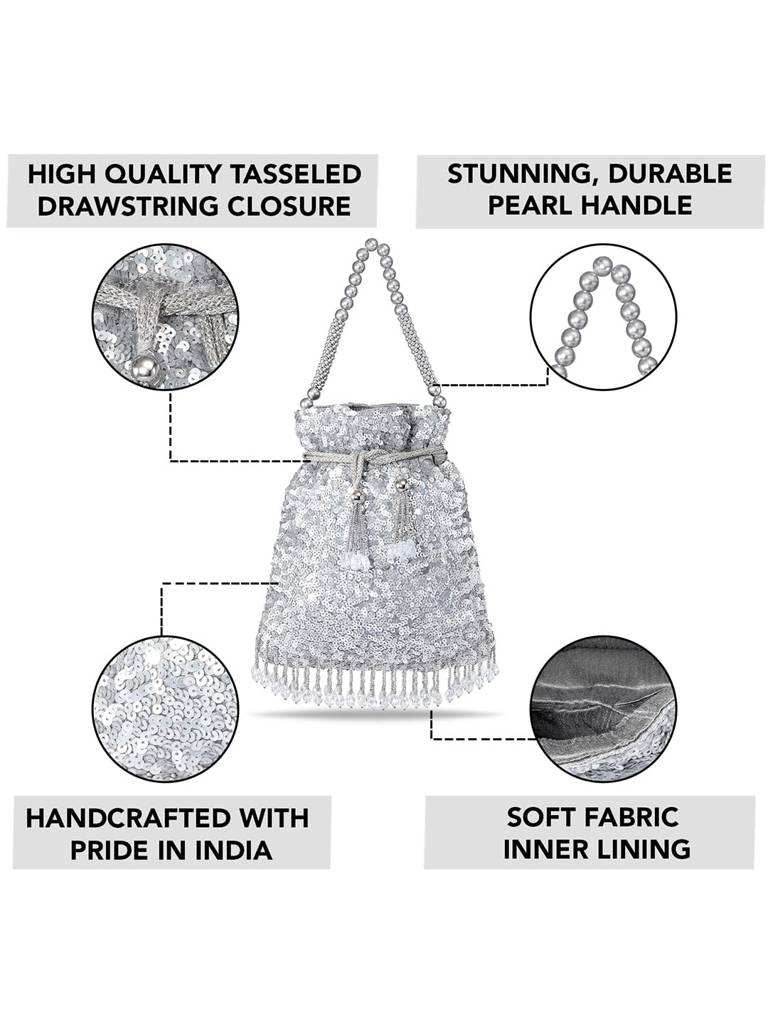 Potli Bags For Women Evening Bag Clutch Ethnic Bride Purse With Drawstring (P15Crm) : P15S