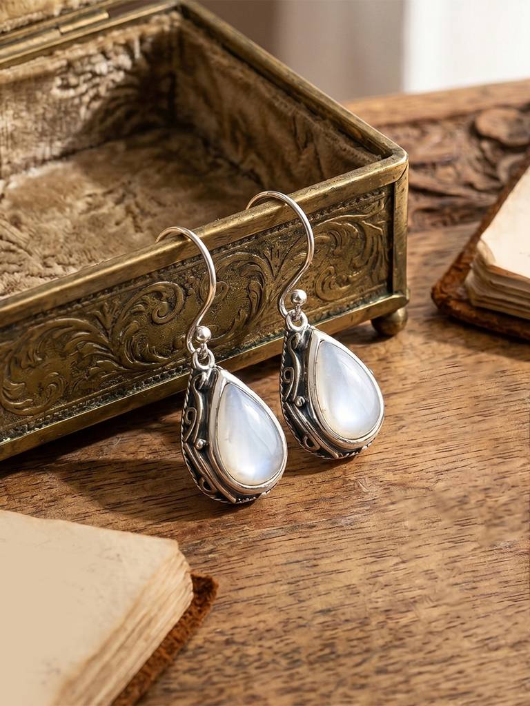 Blue Silver Plated Fancy Drop Earrings For Women Resin Stone Studded Festive & Casual Wear Jewellery Gift For Her : PX9E3234W
