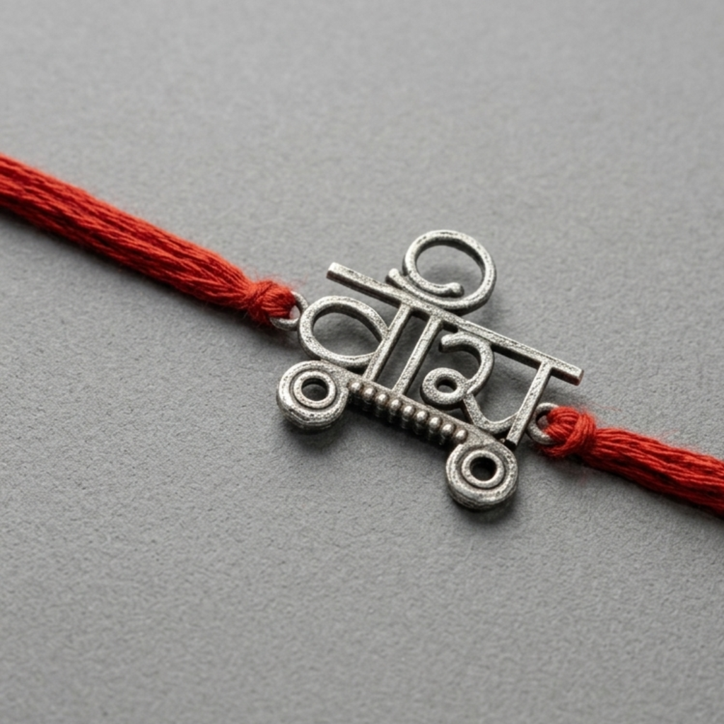 Eternz Certified Jewellery - Dulcett Veera Silver Plated Red Thread Rakhi (6 Inches)