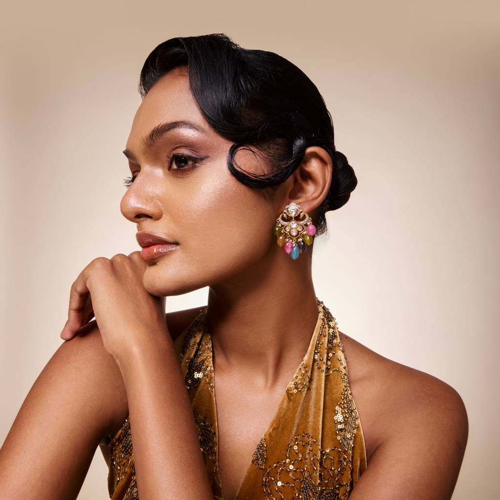 Multi Victorian - Plated Bridesmaid Kundan Earring - 467996 : 467996