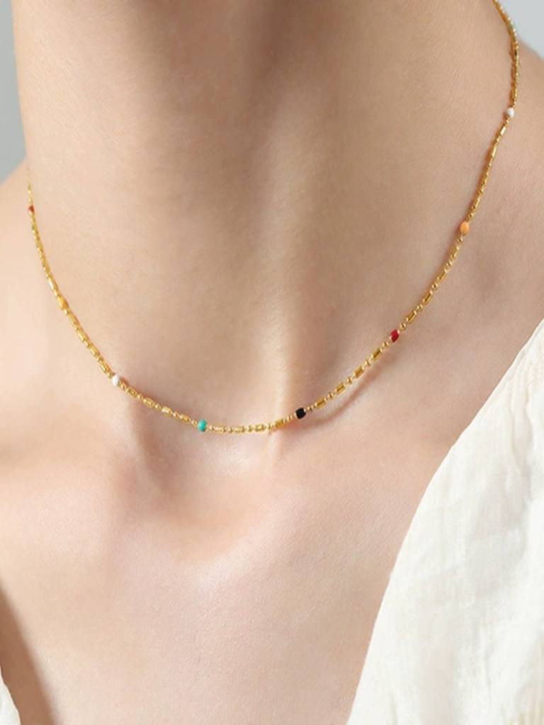 Beaded Chain Necklace For Women Anti-Tarnish Waterproof 18K Gold Plated : ALL1125N1693_33