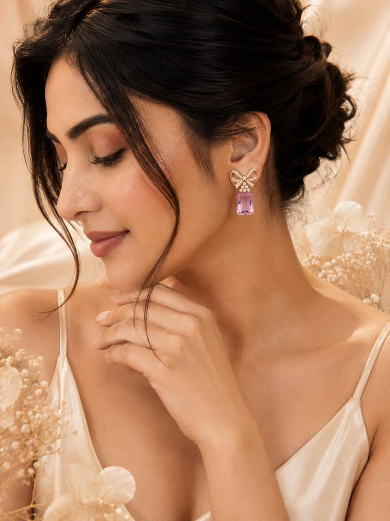 Pink Bow Gemstone Drop Earrings – Aanura : AN-LJ-PI-0048-DE