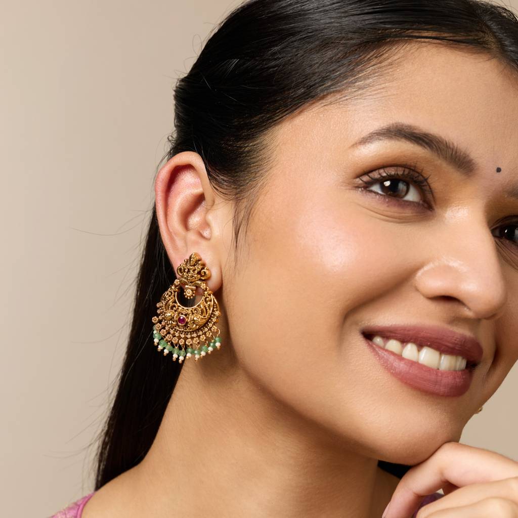 Ruby-Green Gold - Plated Festive Antique Earring - 449599 : 449599