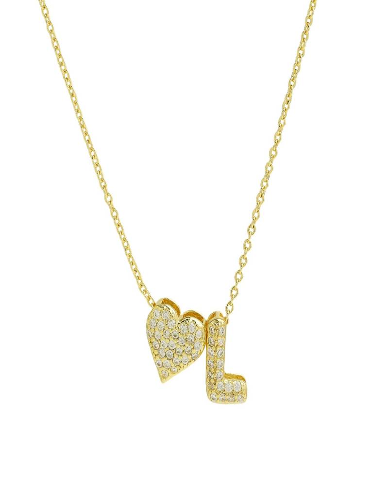 Reversible Initial Letter & Heart With Zircons Gold Plated Antitarnish Pendant : ABY0226P201GL