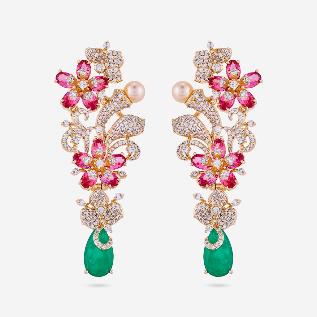 Ruby-Green Gold - Plated Party Wear Zircon Earring - 460908 : 460908
