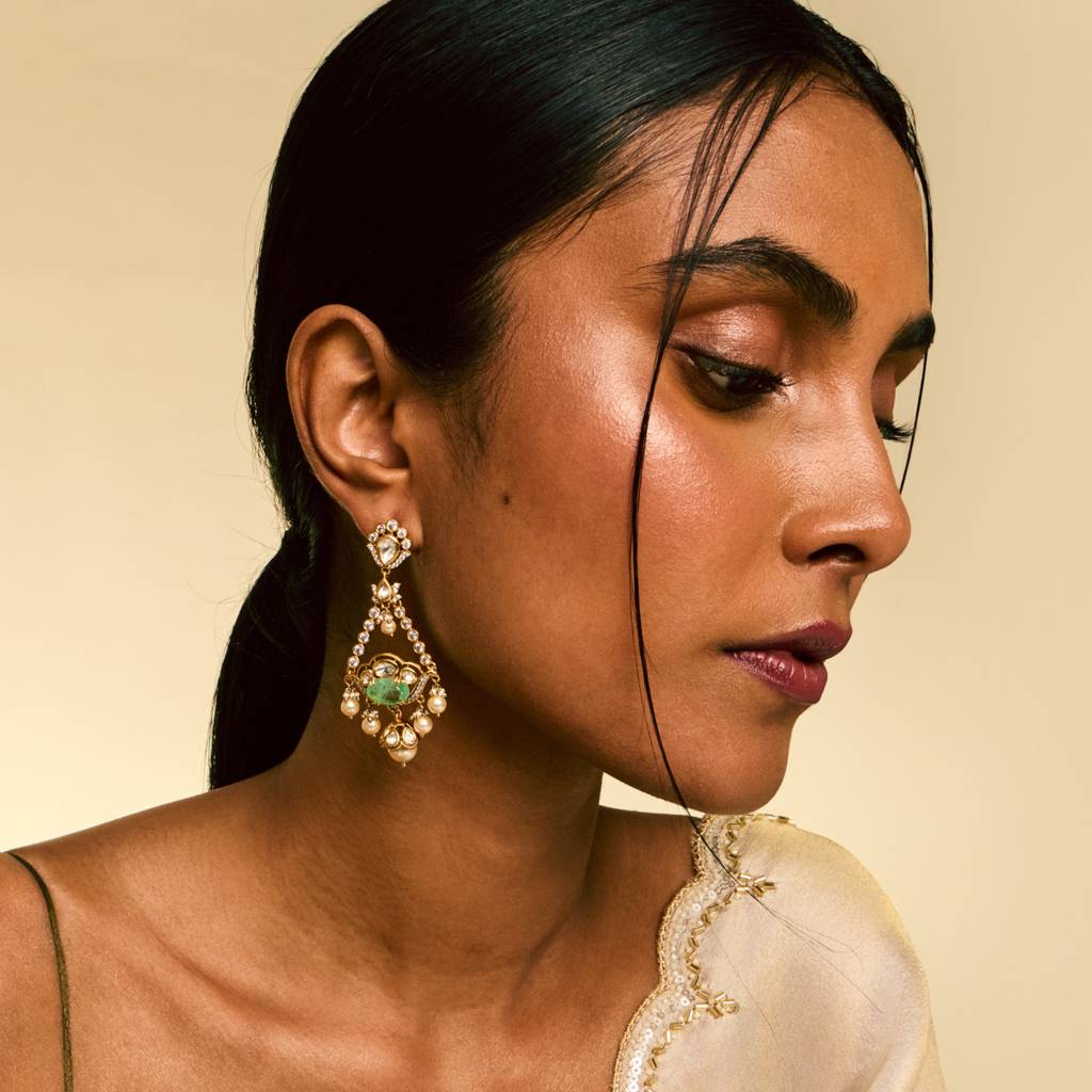 Mint Victorian - Plated Bridesmaid Kundan Earring - 458647 : 458647