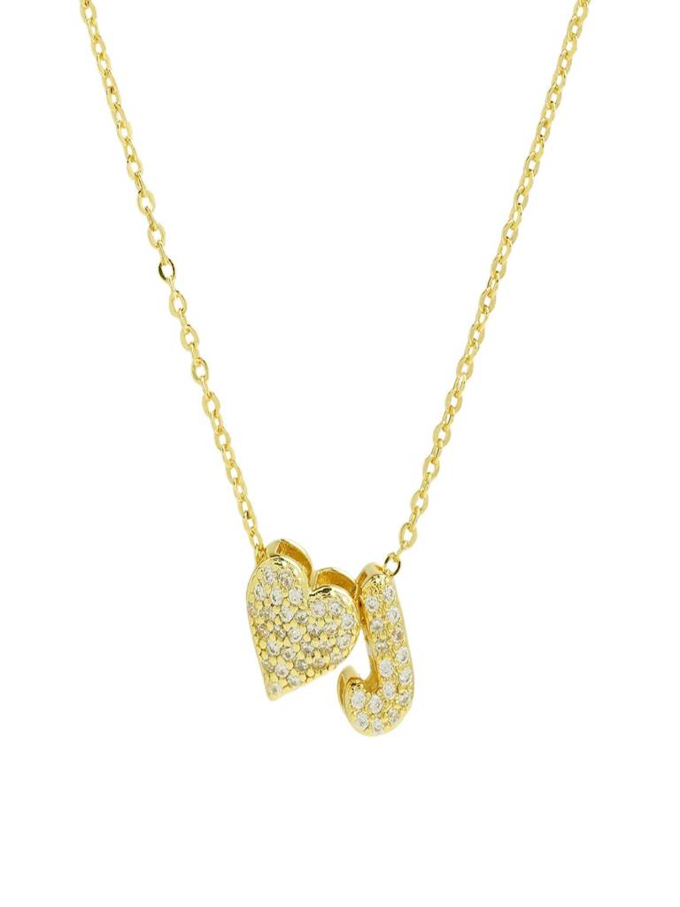 Reversible Initial Letter & Heart With Zircons Gold Plated Antitarnish Pendant : ABY0226P201GJ