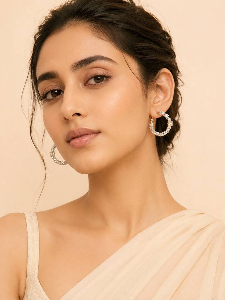 Crystal Hoop Earrings In Gold : AN-LJ-GO-0051-DE