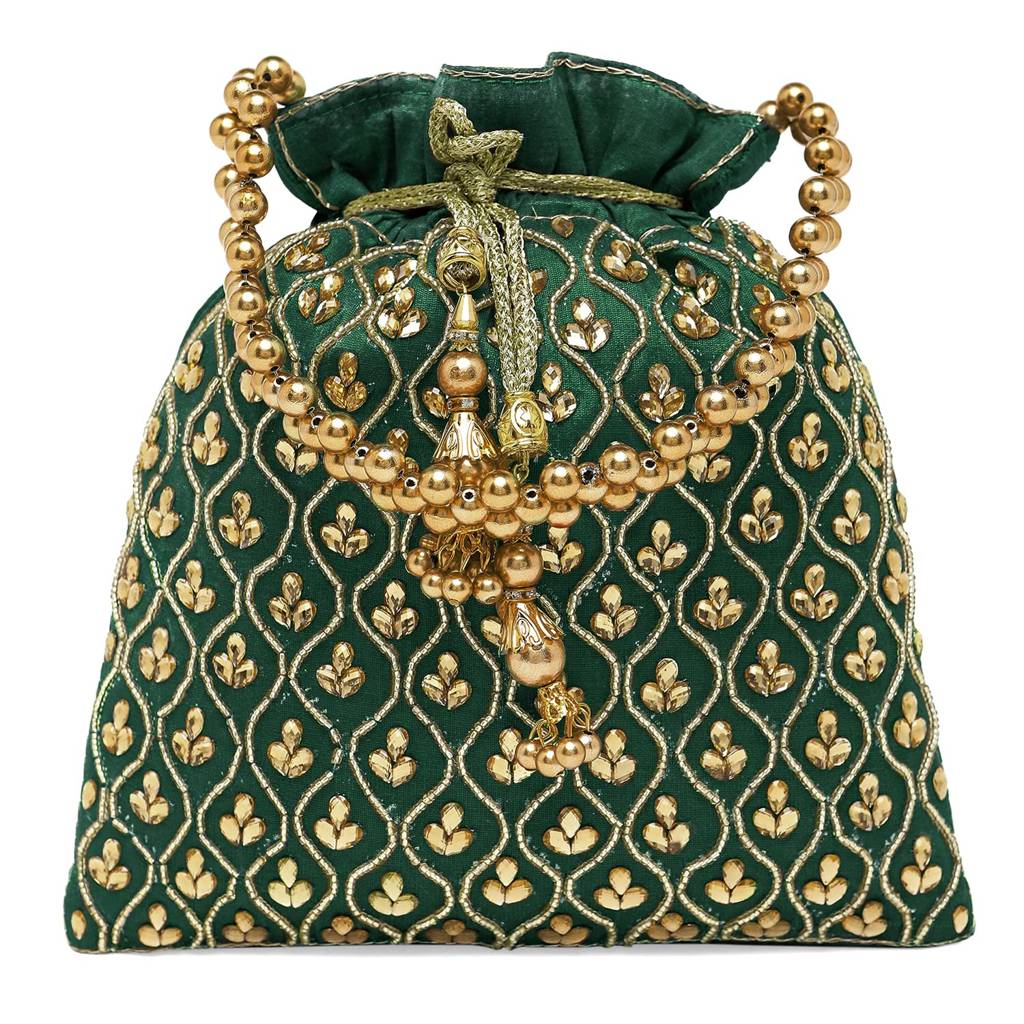 Potli Bags For Women Girls Evening Bag Wristlet Ethnic Bridal Purse With Drawstring : P27GRN