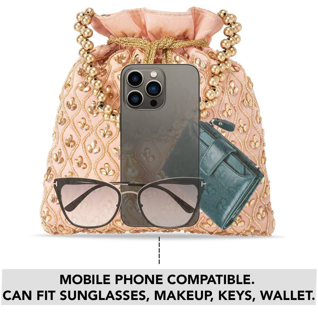 Potli Purses For Women Handmade Evening Handbag Stylish Bridal Fashion Wristlet Bag For Girls (P27B) : P27PCH