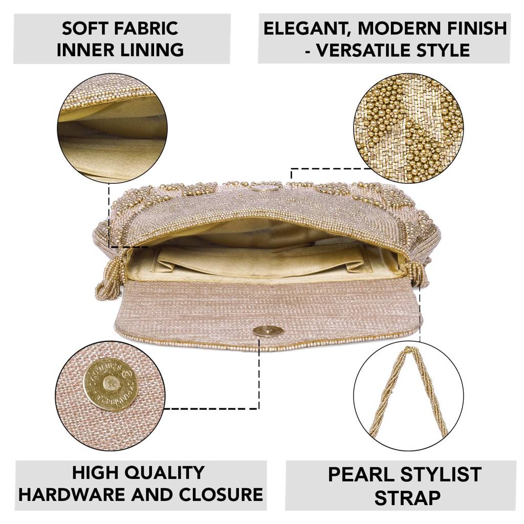 Gold Clutch Purses For Women Handmade Evening Sling Handbag Stylish Bridal Fashion Clutch Bag For Girls (C158G) : C158G