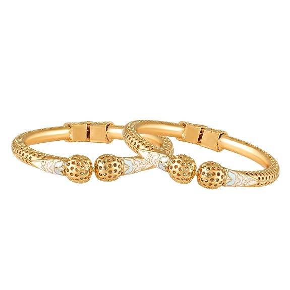 Gold Plated Ethnic Kada Bangles Fancy Jewellery For Women (Set Of 2, Size - 2.4 Inch) : PF74B230-S2-4