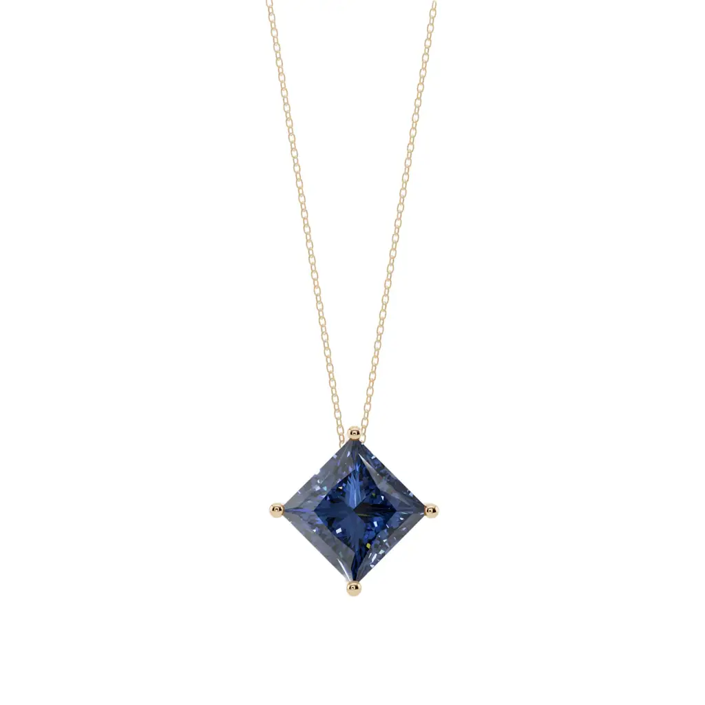 Blue Princess Solitaire Semi Silver Pendant Necklace : PRCS-BLU-10-SM-G-C