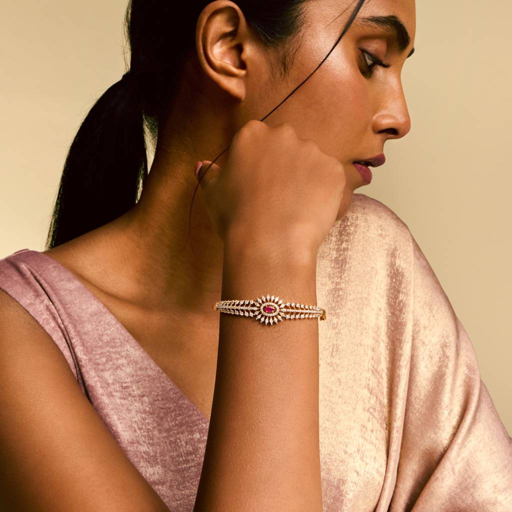 Rhodium-Gold - Plated Party Wear Zircon Kada - 452757 : 452757