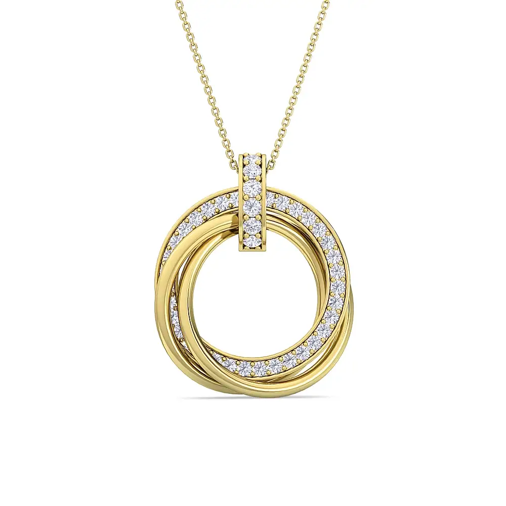 Trinity Diamond Women'S Pendant | Round Cut Pavé Prong Set Elegant Jewelry : PD00052-YE-Silver925-LabD