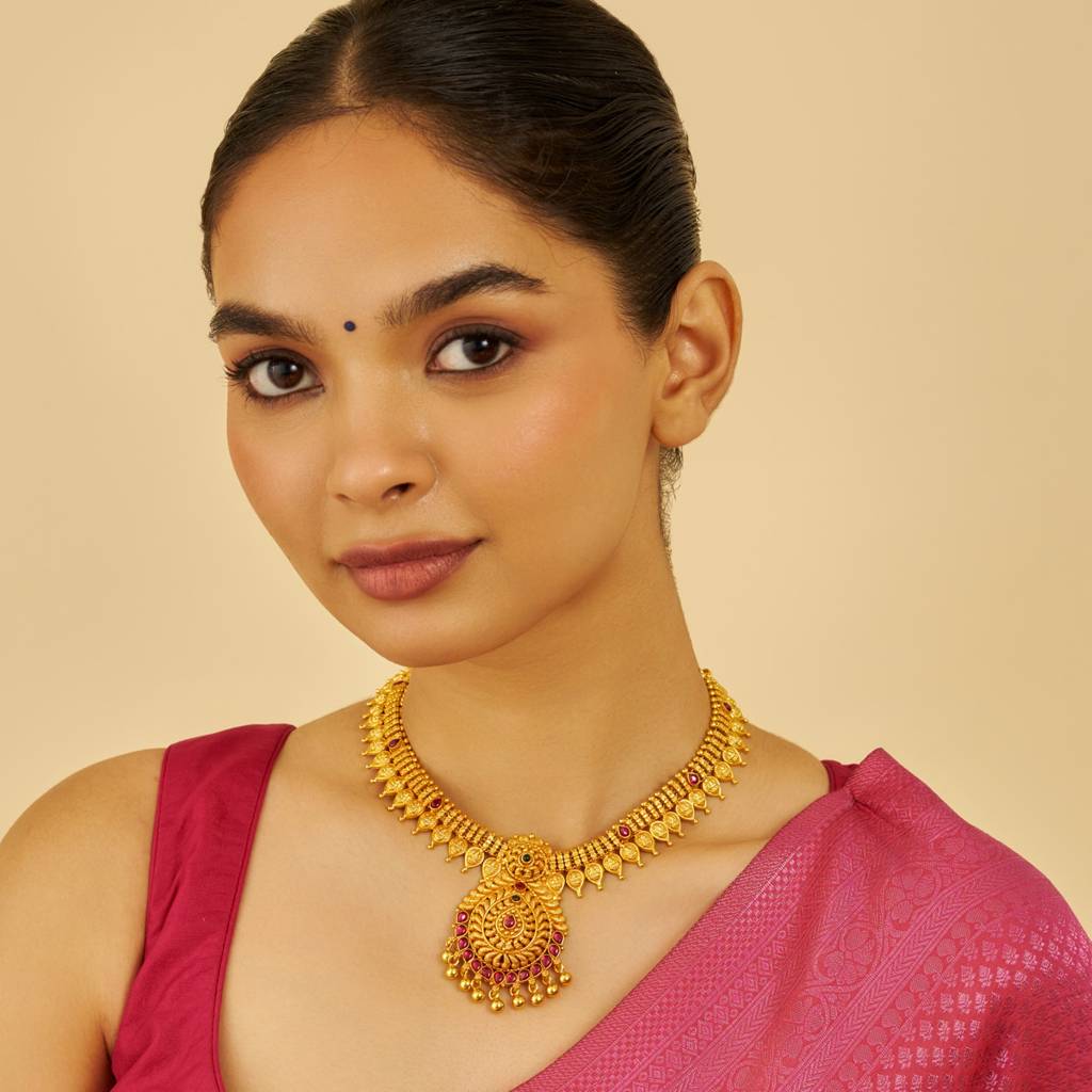 Ruby-Green Gold - Plated Bridesmaid Temple Necklace - 412310 : 412310