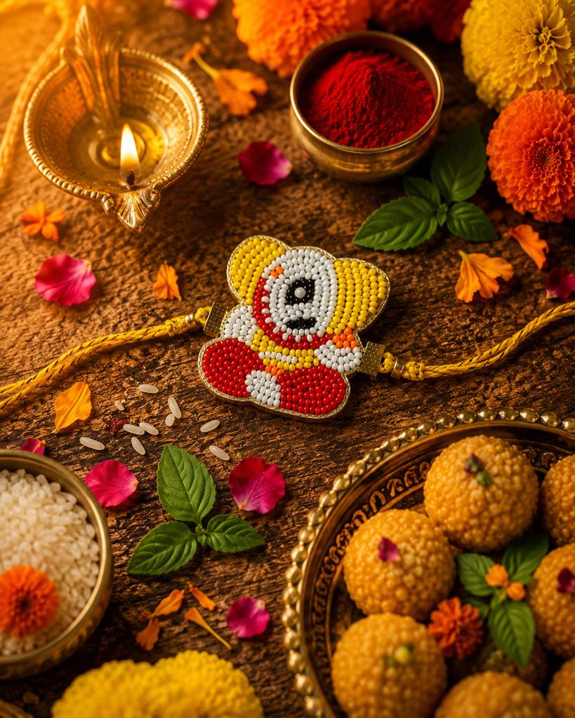 Eternz Certified Jewellery - ABEO INDIAYellow Ganesh Rakhi (Free Size)