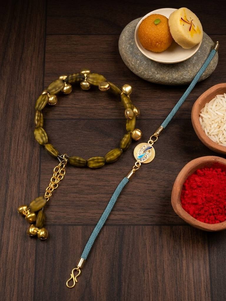 Eternz Certified Jewellery - Stile Adda Premium Bhai Bhabhi Rakhi Set With Beaded Design – Lumba Rakhi For Brother & Bhabhi