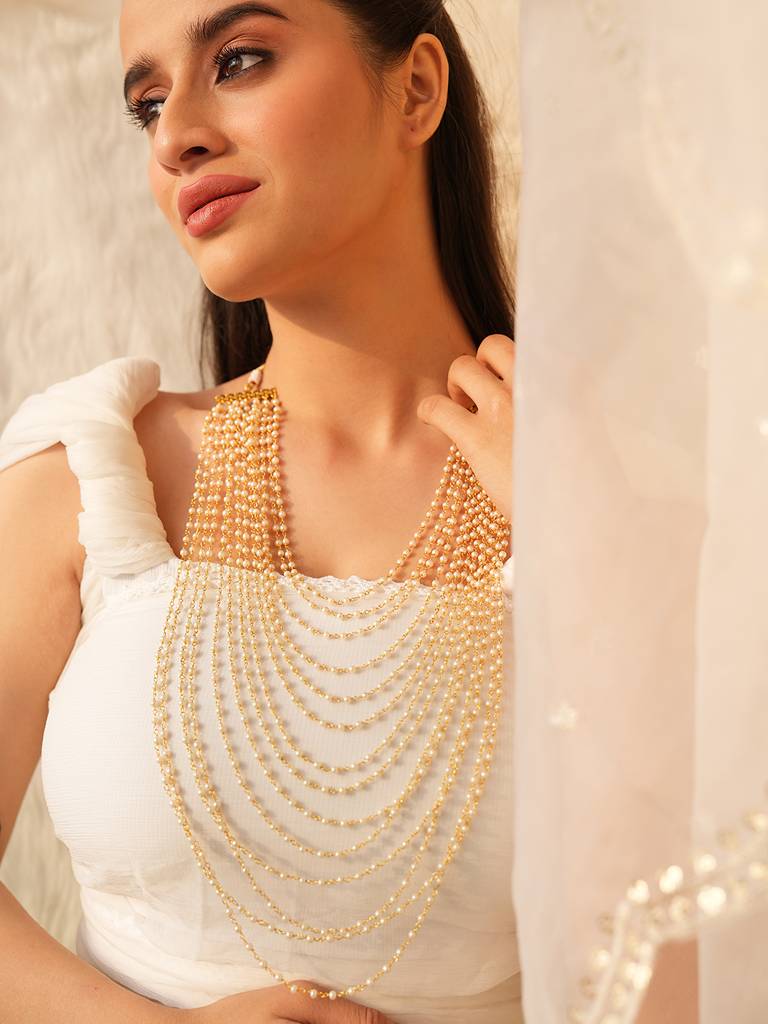 Riva Layered Semi-Precious Pearl And Gold-Toned Brass Necklace : 283NCK24RVJ