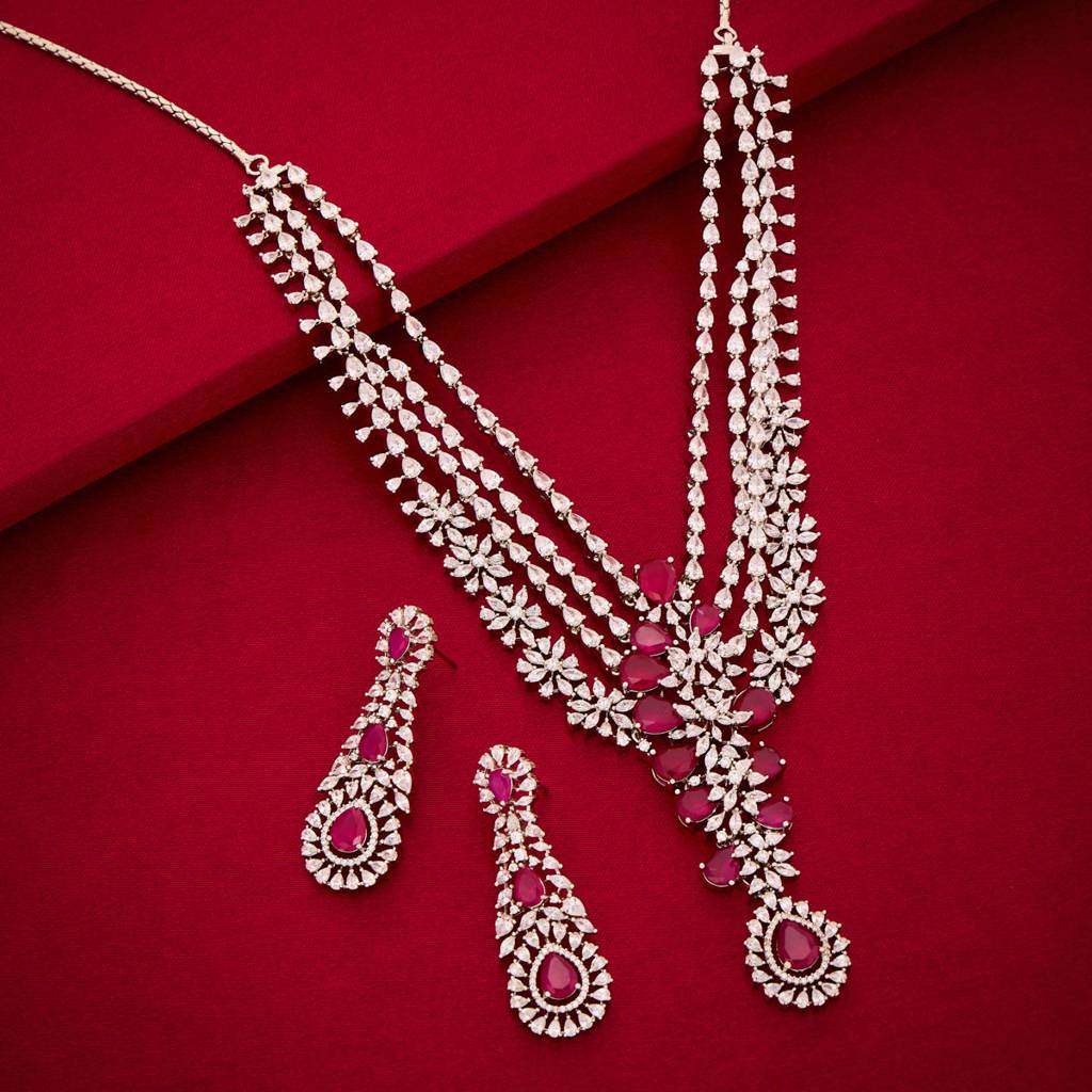 Party Wear Zircon Necklace - 462946 : 462945