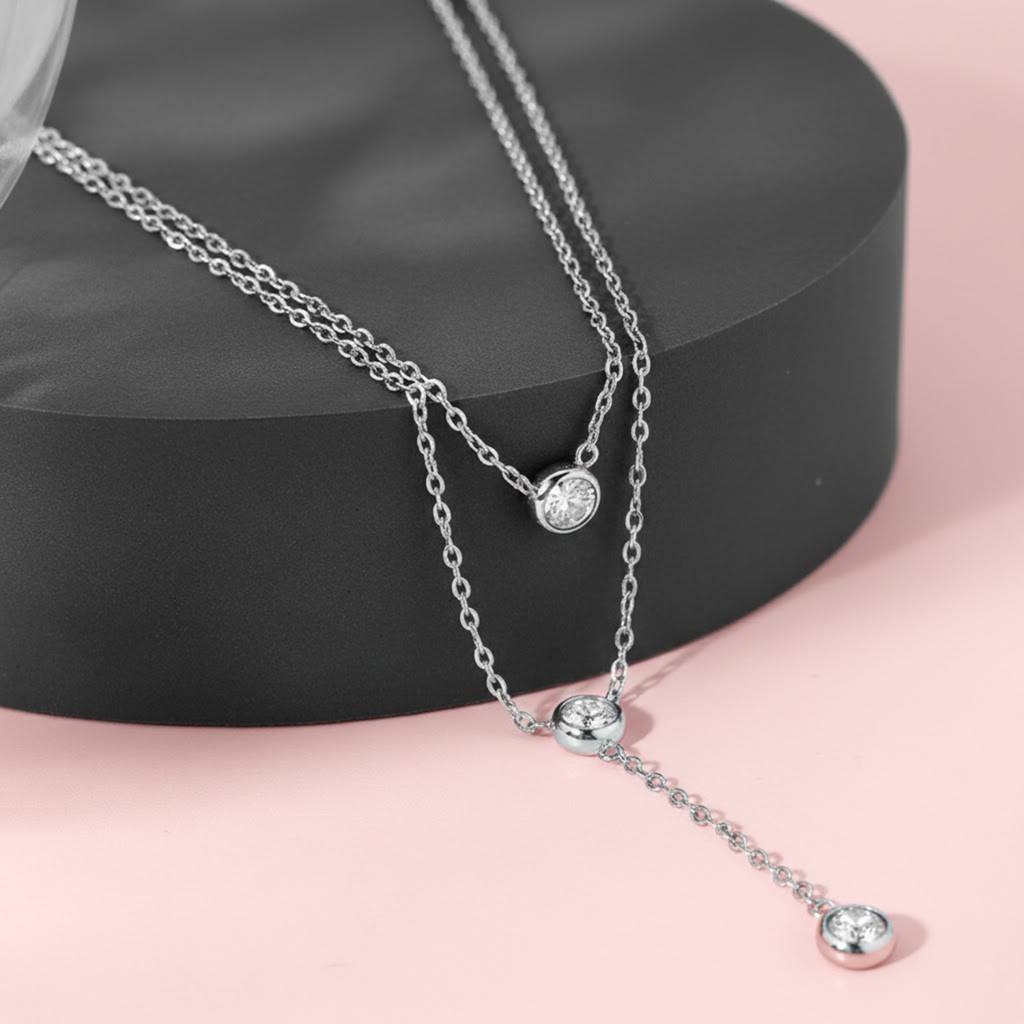 Crystal Studded Fancy Two Layer Chain Necklace Jewellery For Women & Girls : PX9N272SW