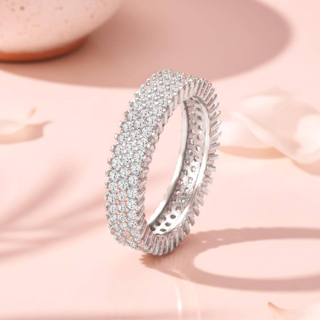 Rose Gold Plated 925 Sterling Silver Cz Studded Eternity Finger Ring Fine Jewellery Gift For Women : PR5857S-7