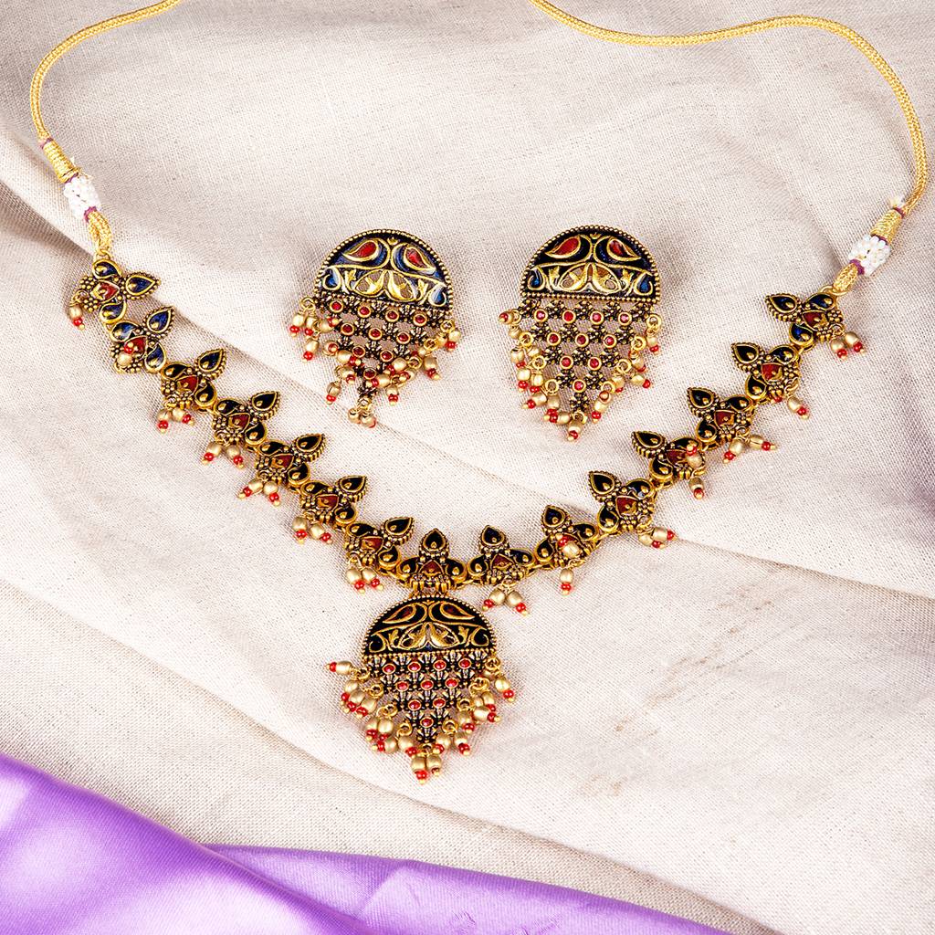Arabian Nights Antique Gold Round Brass Jewellery Set : 8905124424102