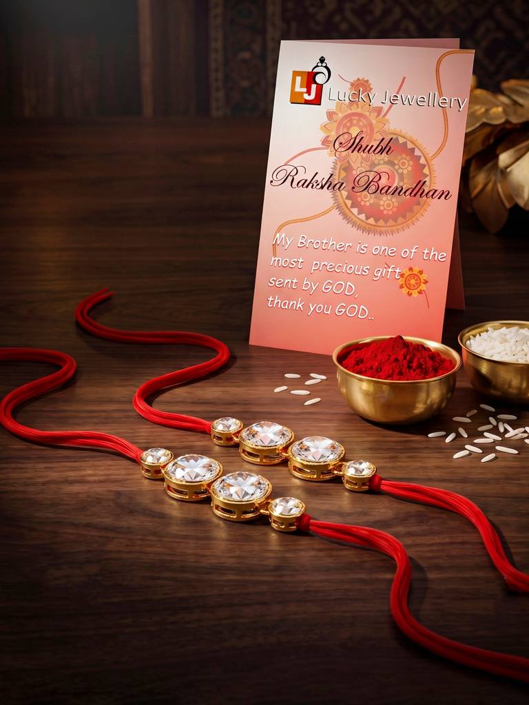 Eternz Certified Jewellery - LUCKY JEWELLERYTraditional Rakhi For Bhaiya/Bhabhi Red Thread Rakshabandhan Rakhie (Pack Of 2) Rakhee Rakshasutra