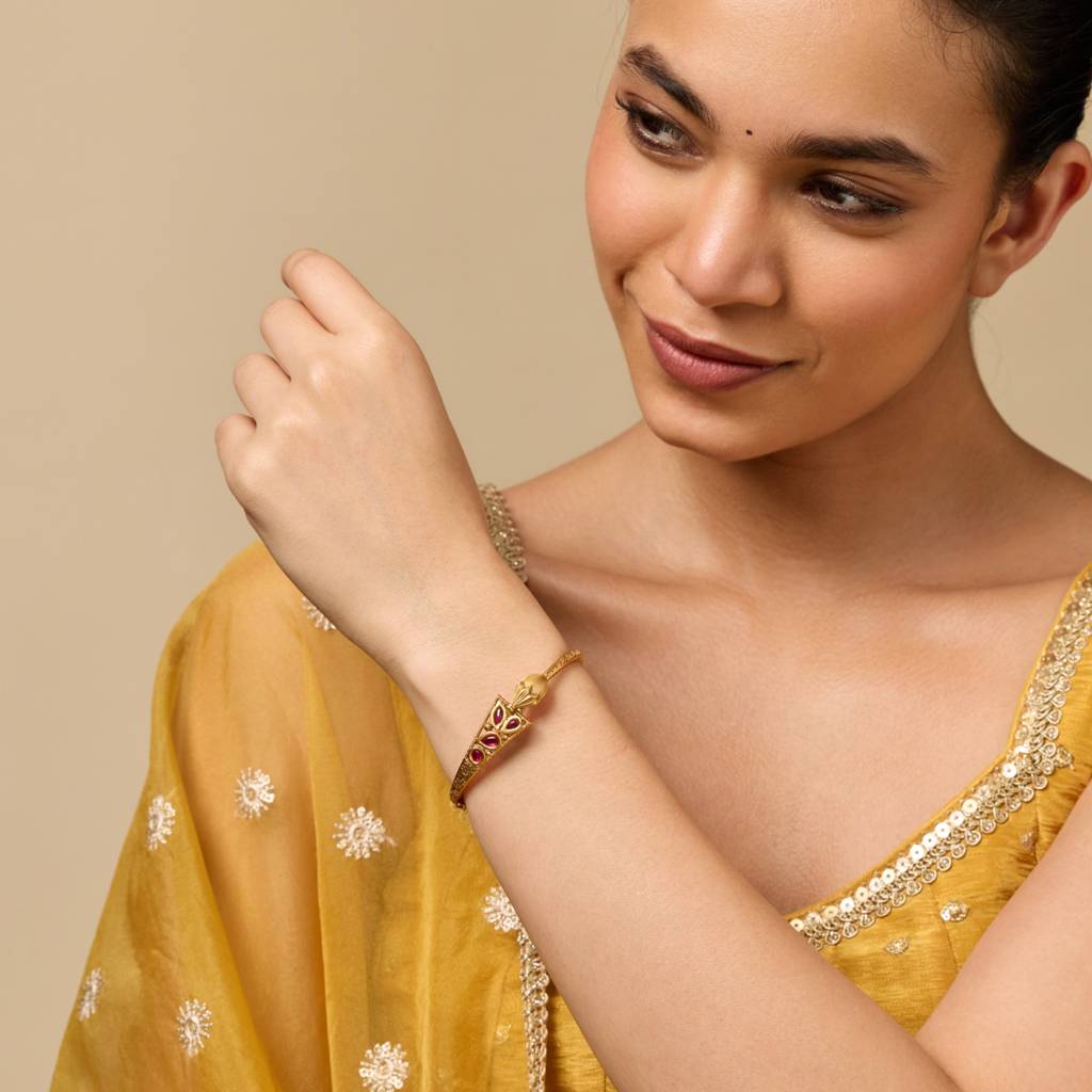 Ruby Gold - Plated Festive Antique Kada - 455800 : 455800