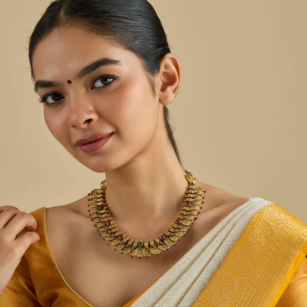 Ruby-Green Oxidised Gold - Plated Bridesmaid Temple Necklace - 433135 : 433135