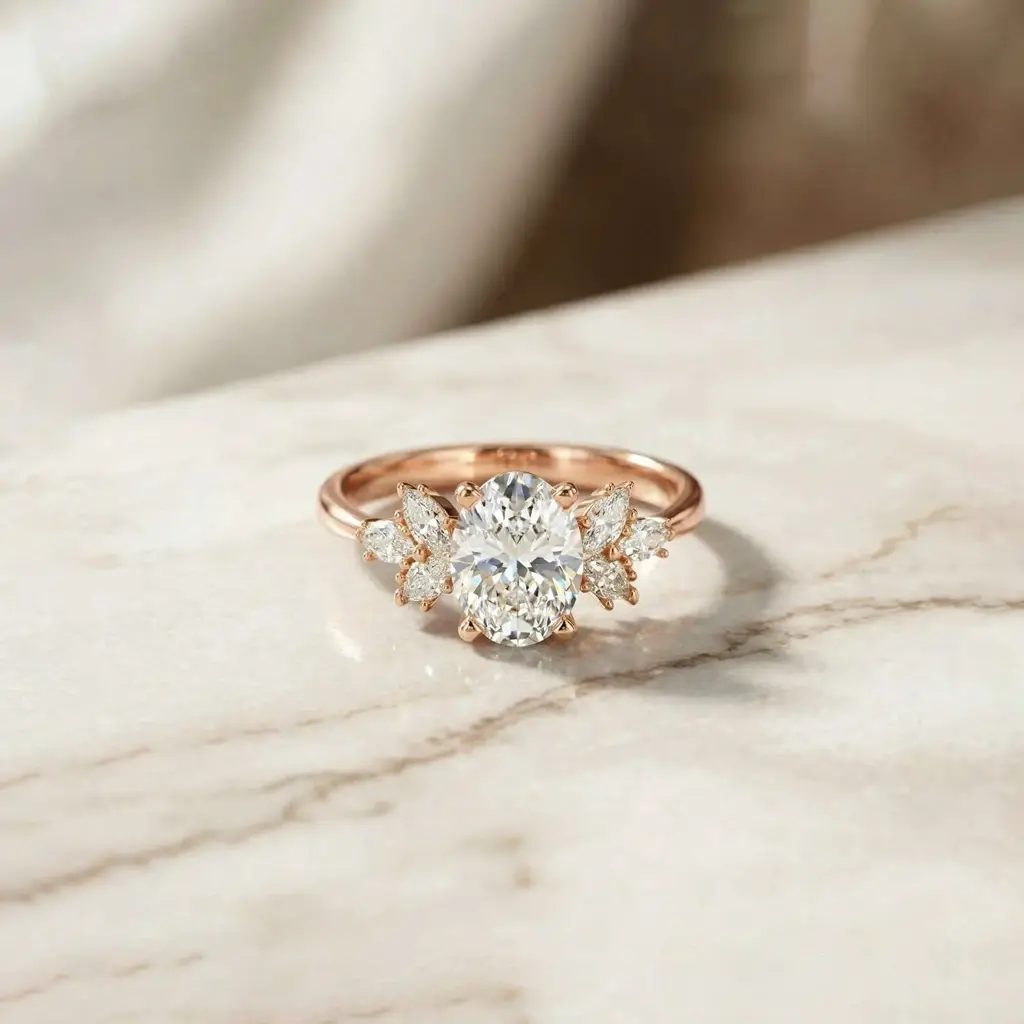 1.30Ct Moissanite Floral Oval Cut Ring : ZLM10006R-10N