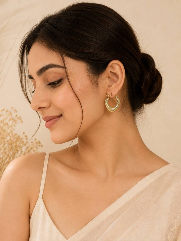 Gold Plated Textured Hoop Earrings : AN-LJ-GO-0132-DE