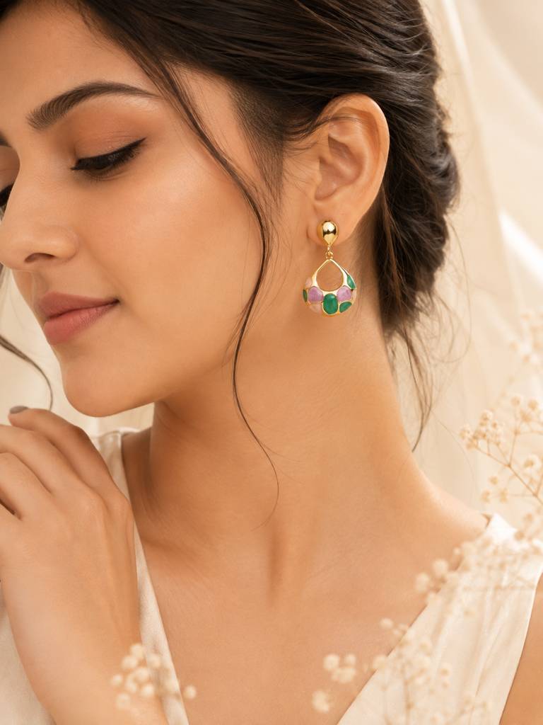 Multicolor Enamel Teardrop Earrings : AN-LJ-MU-0088-DE