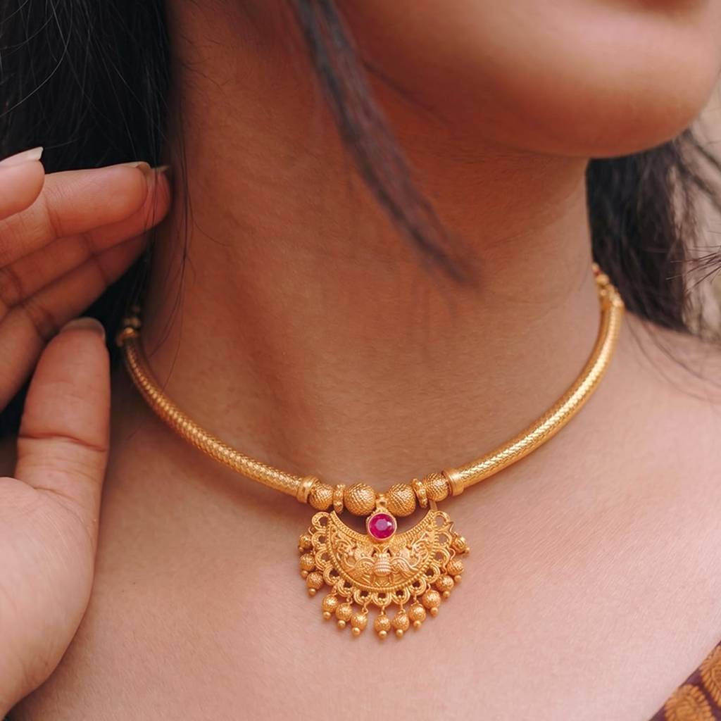 Gold Plated Rani Pink Crystal Studded Pendant Necklace For Women | Festive & Bridal Jewellery, Anniversary Birthda : PF04N25RP