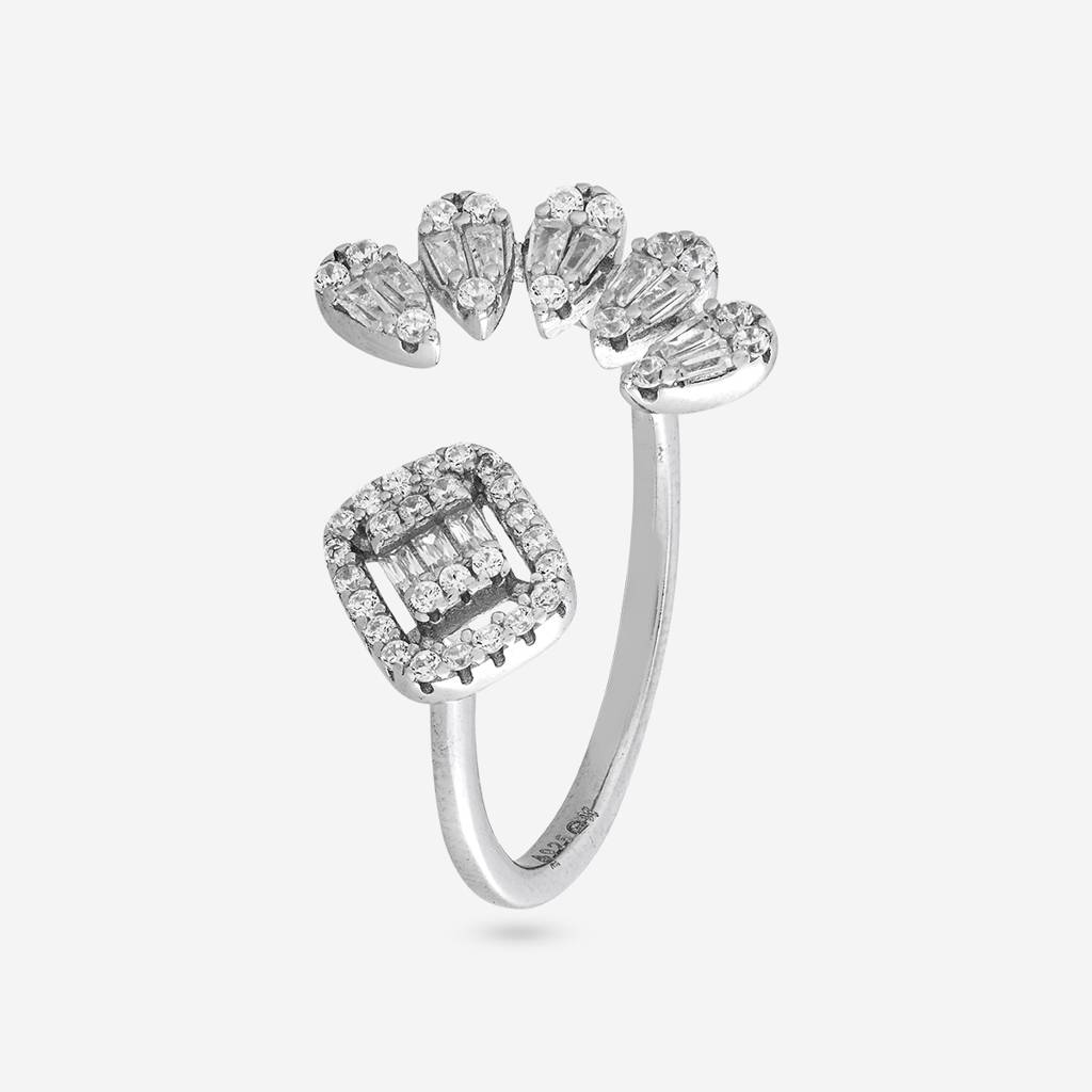 White Rodium Plated - Office Wear Silver Finger Ring - 465889 : 465889