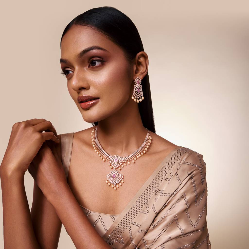 Rose Gold - Plated Bridesmaid Zircon Necklace - 464957 : 464958