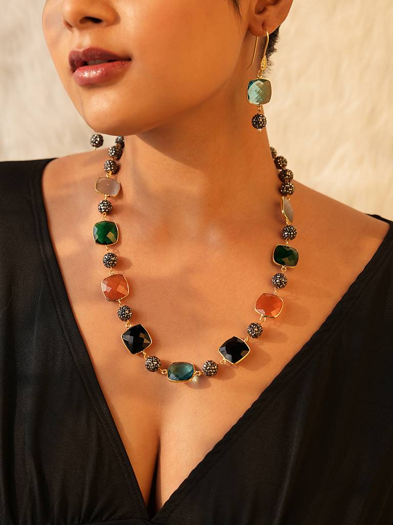 Multicolor Stone Necklace Set : 960NKS24RM