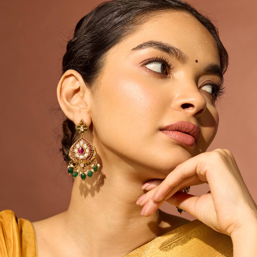 Ruby-Green Gold - Plated Bridesmaid Antique Earring - 447552 : 447552
