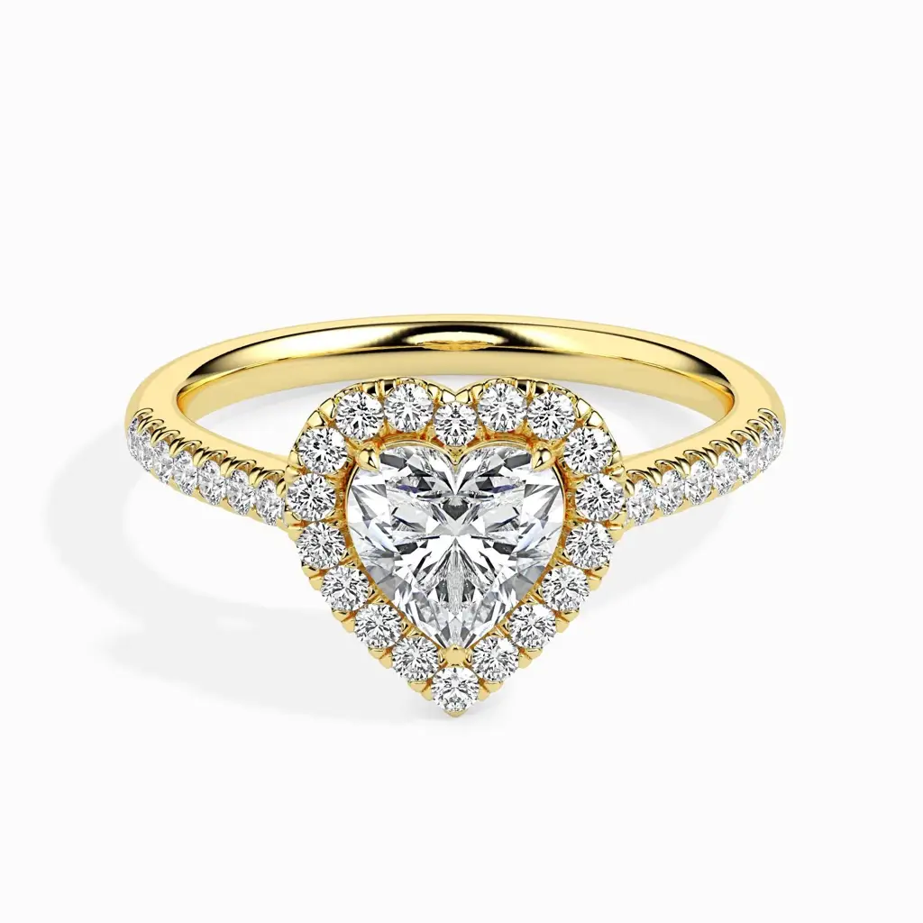 1 Carat Heart Solitaire Ring With Halo In Diamond Band : 09kWhiteZNR161F10