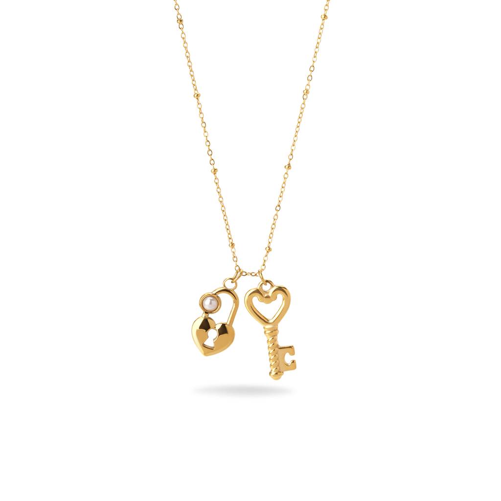 Locked In Love Heart & Key Necklace For Women - Waterproof & Anti-Tarnish : NK0519