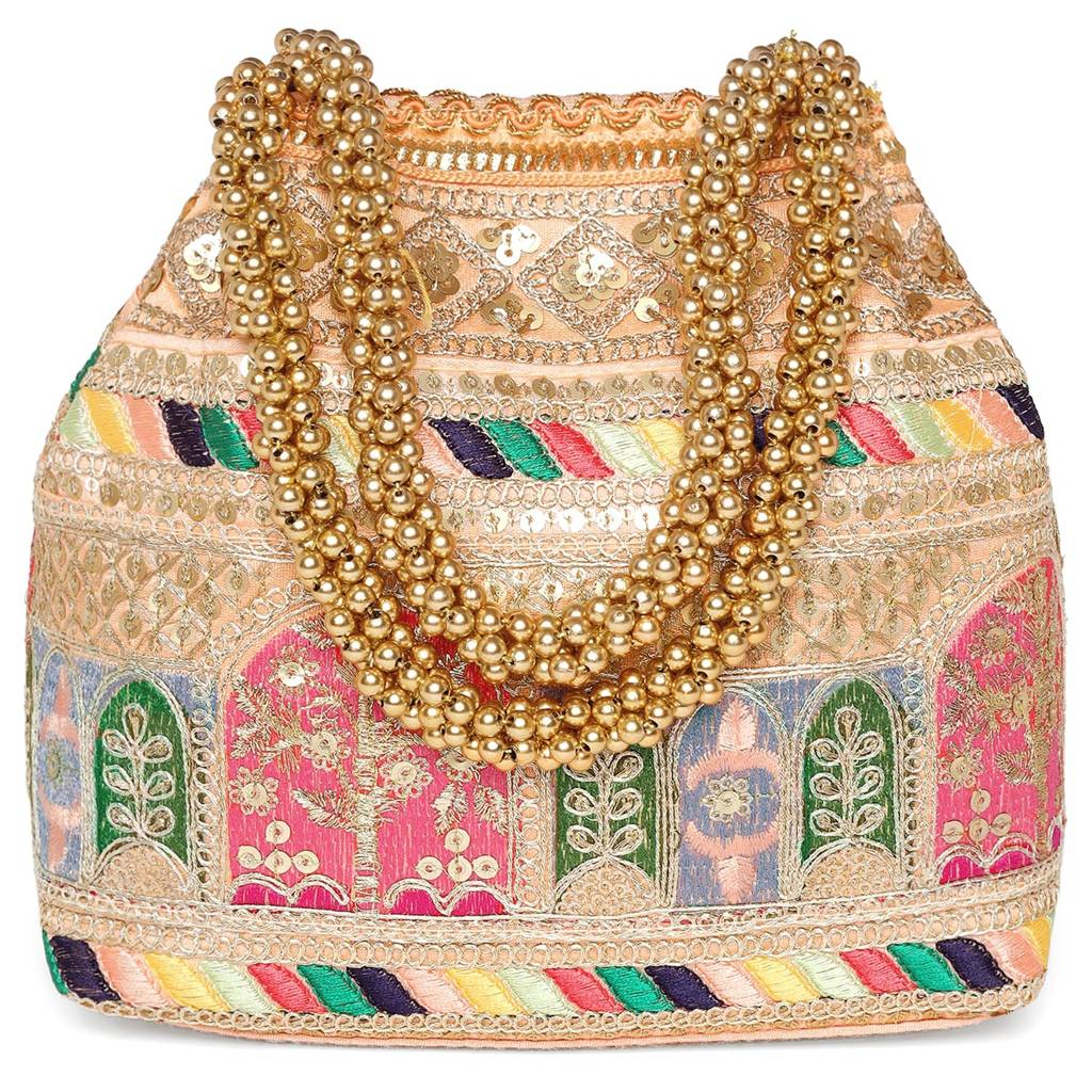 Embroidery Potli Bag For Women Handmade Wristlet Handbag Stylish Purse Ethnic Fashion Bag For Girls : P212PCH-L
