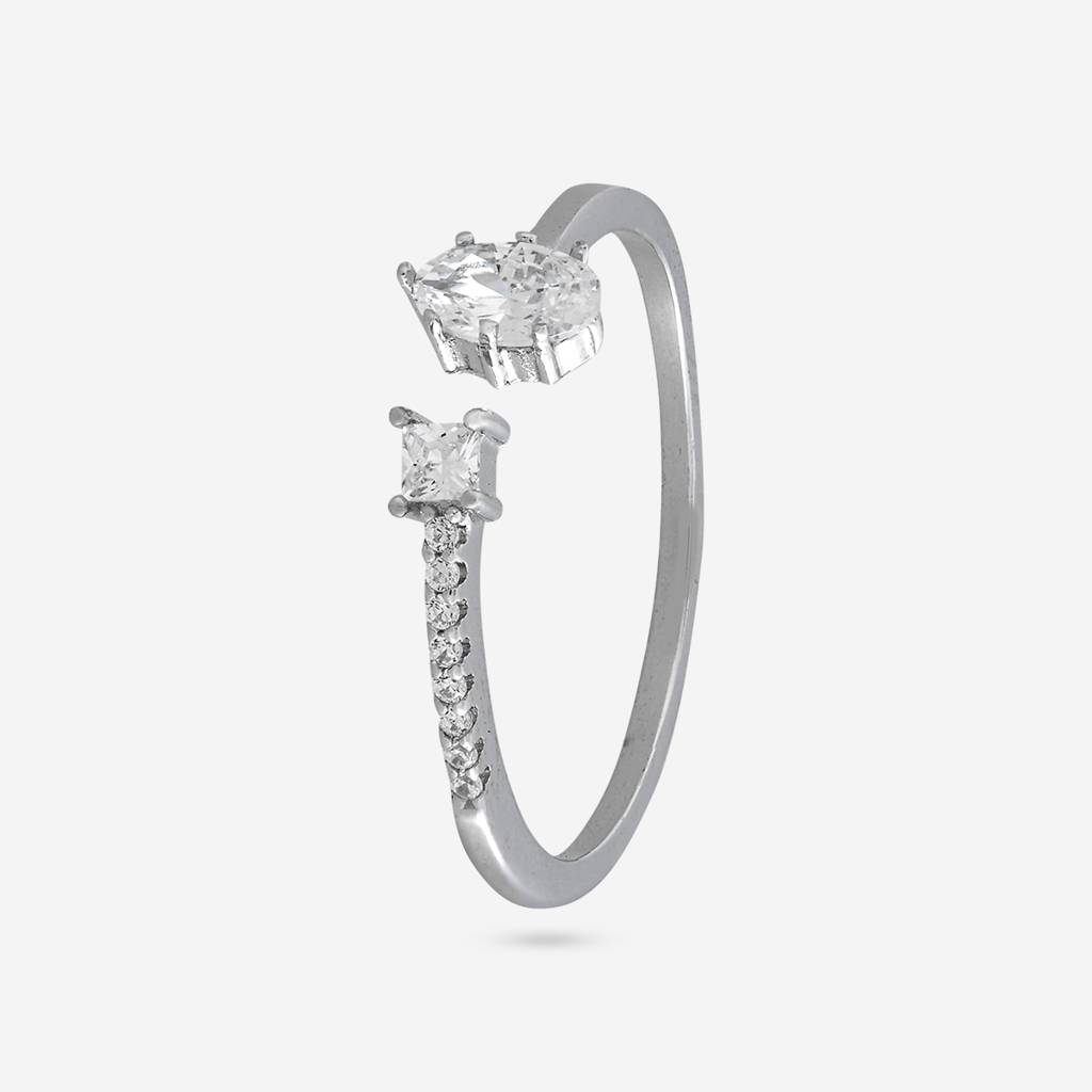 White Rodium Plated - Office Wear Silver Finger Ring - 466005 : 466005