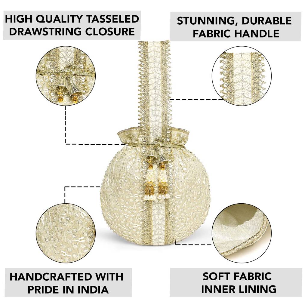 Potli Bags For Women Evening Bag Clutch Ethnic Bride Purse With Drawstring(P93Br) : P93CRM