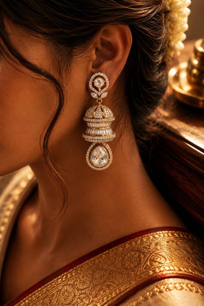 Gold Plated American Diamond Jhumka Earrings For Women : 100941_2