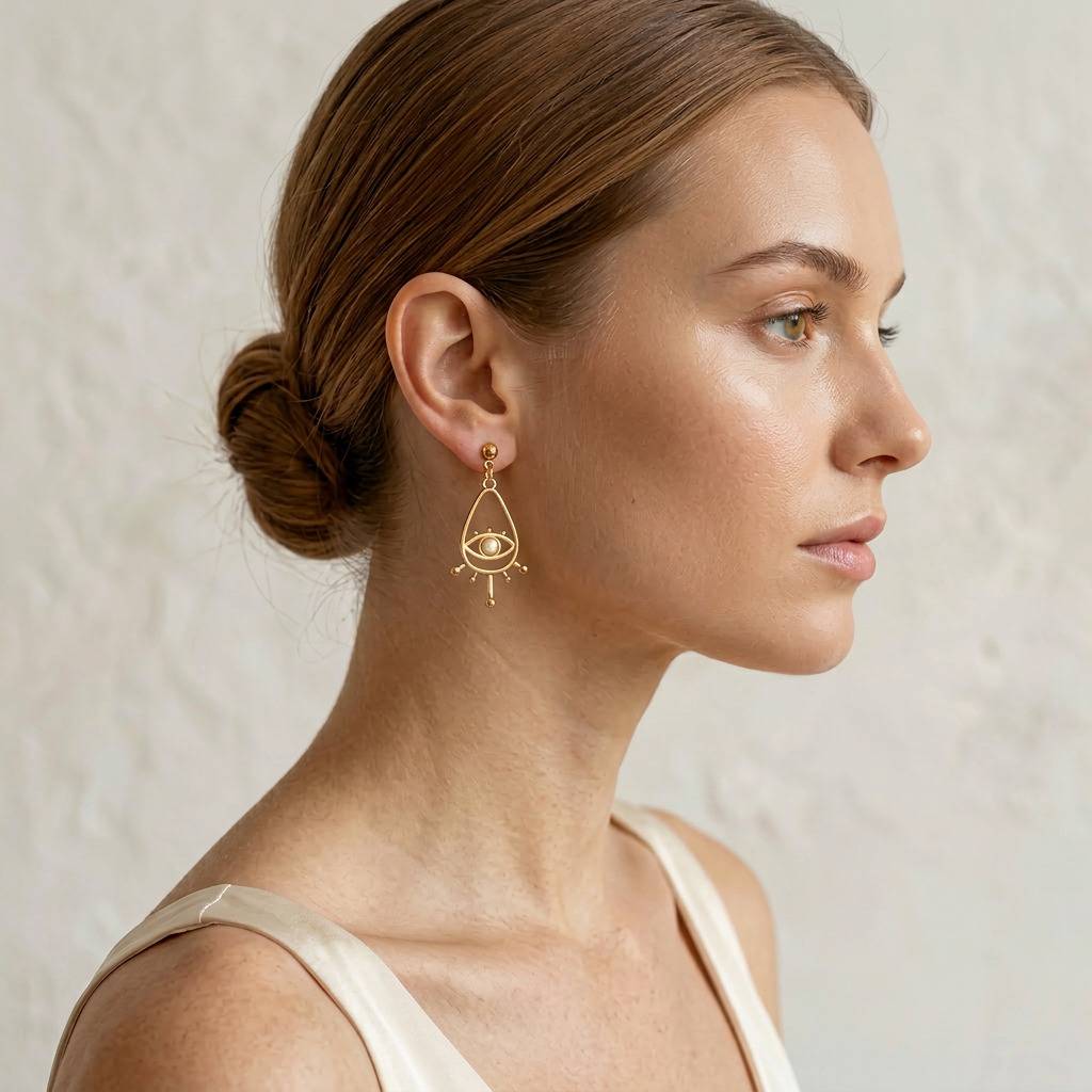 Gold Tone Evil Eye Drop Earrings For Women & Girls : HCE-649-A8292