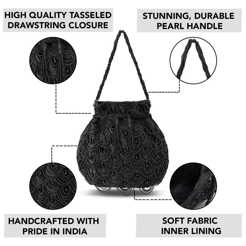 Potli Bags For Women Evening Bag Clutch Ethnic Bride Purse With Drawstring (P37Bl) : P37BL