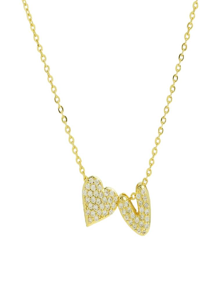 Reversible Initial Letter & Heart With Zircons Gold Plated Antitarnish Pendant : ABY0226P201GV