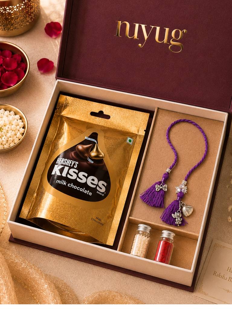Eternz Certified Jewellery - Nuyug Purple Floral Tassel Lumba Rakhi (Adjustable)