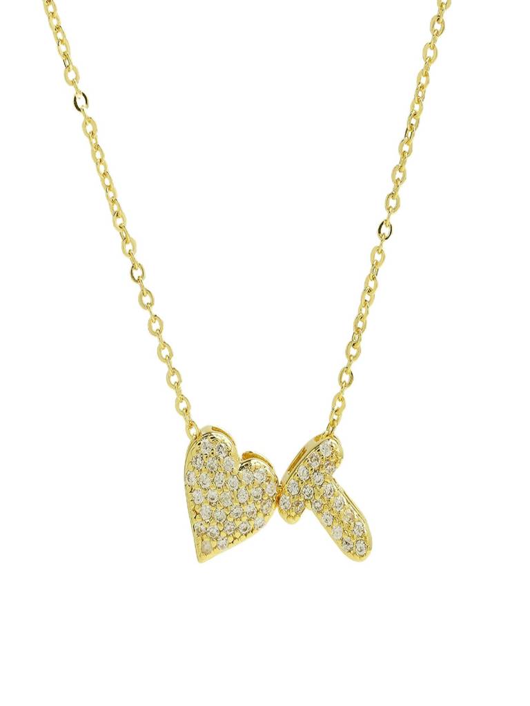 Reversible Initial Letter & Heart With Zircons Gold Plated Antitarnish Pendant : ABY0226P201GT